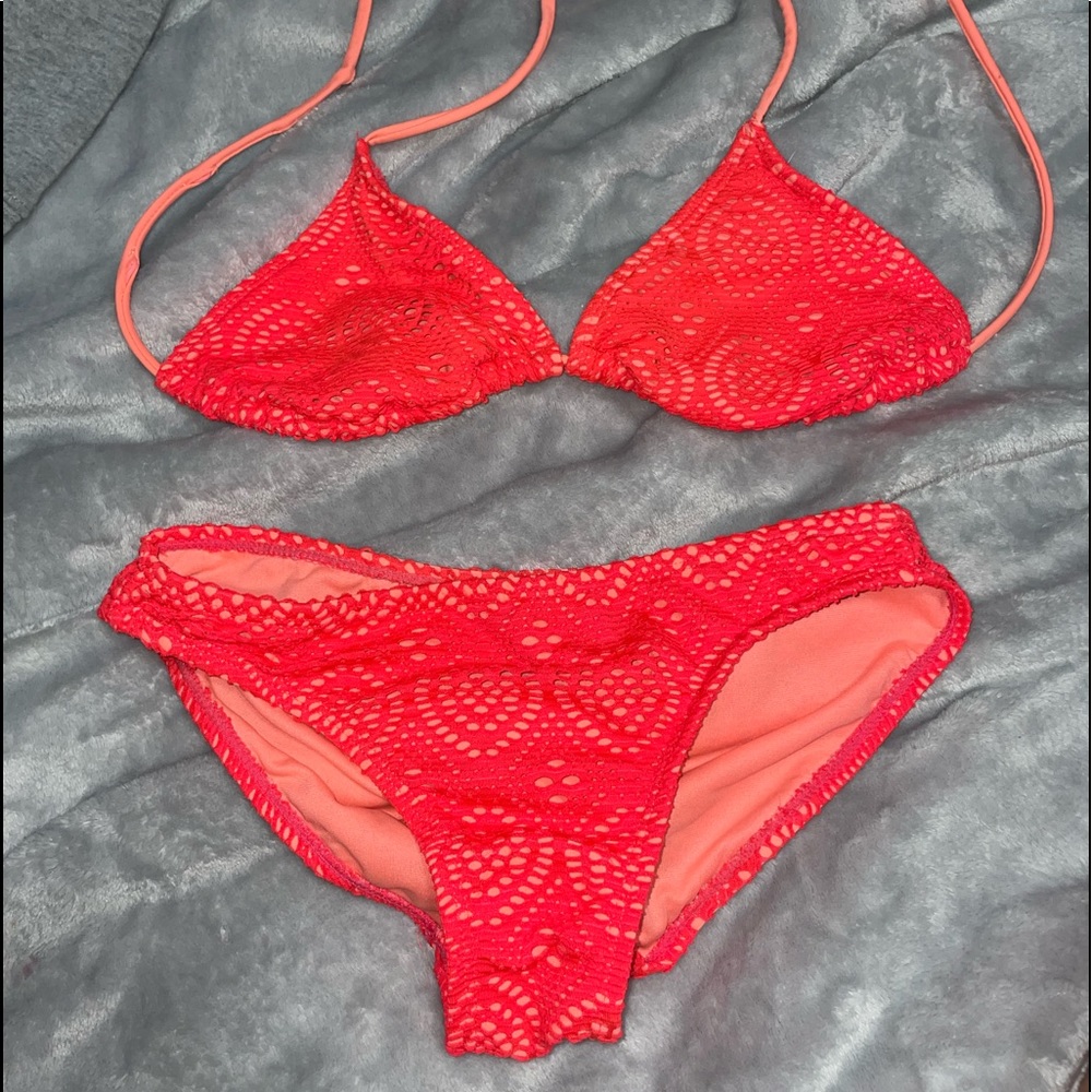 orange/peach 2 piece swimming suit.